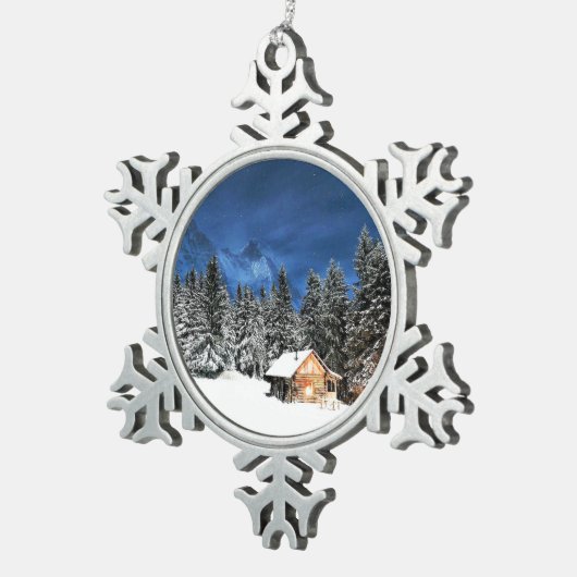Login-Bergsicht Schneeflocken Zinn-Ornament (Rechts)