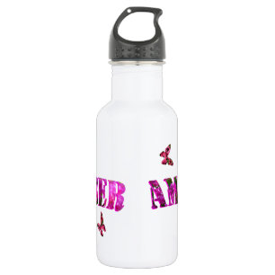 Logo "Amber Name" aus Bougainvilleas, Edelstahlflasche