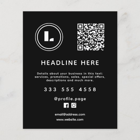 Logo and QR code black minimalist Flyer (Vorne)