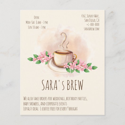 Logo Aquarellkaffee Tasse und Blume Café Flyer (Vorne)