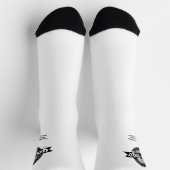 Logo auf "Calf for Business"-Branding in Weiß hinz Socken (Oben)
