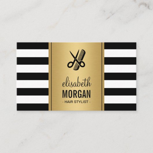 Logo auf der Hair Stylist Elegantes Gold Schwarz-w Visitenkarte (Vorderseite)