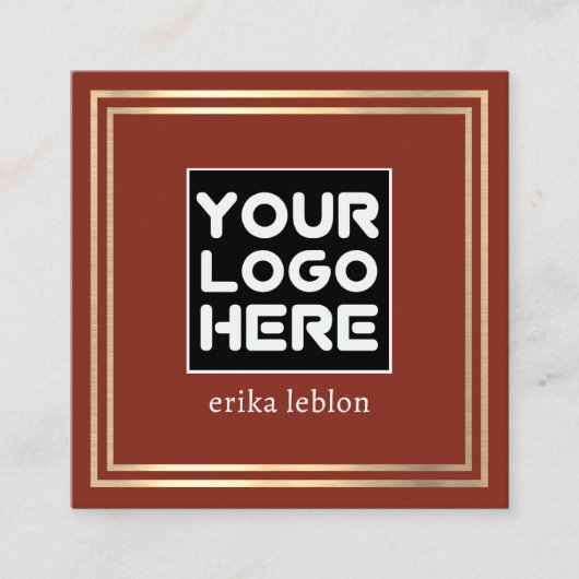 Logo auf der Vorderseite hinzufügen | Terracotta Quadratische Visitenkarte (Vorderseite)
