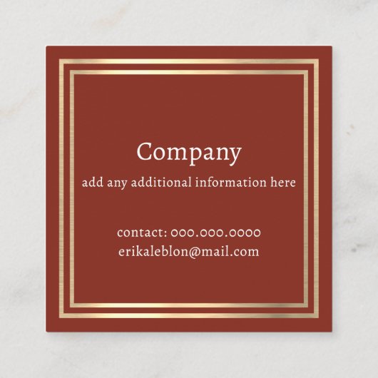 Logo auf der Vorderseite hinzufügen | Terracotta Quadratische Visitenkarte (Rückseite)