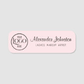 Logo auf Pink Black Script Wimpern Make-up-Künstle Namensschild (Vorderseite)