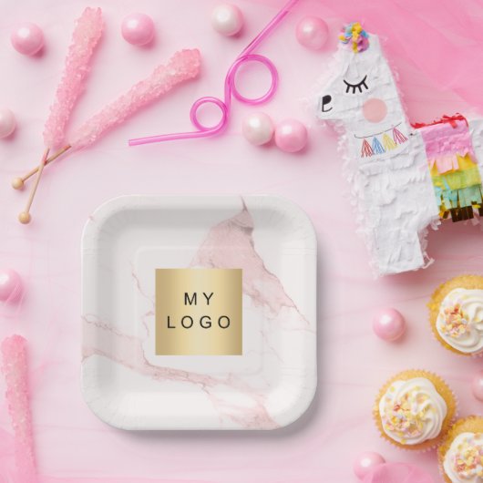 Logo aus rosafarbenem Marmor Pappteller (Party)