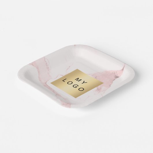 Logo aus rosafarbenem Marmor Pappteller (Gewinkelt)
