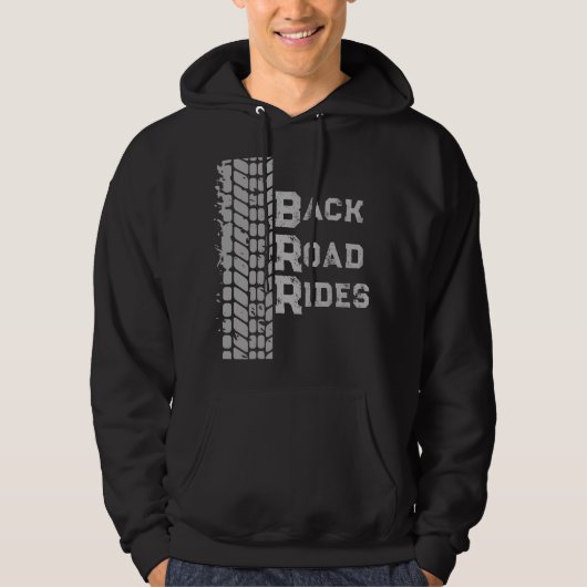 Logo "Back Road Rides" mit Muddy Tire Track Hoodie (Vorderseite)