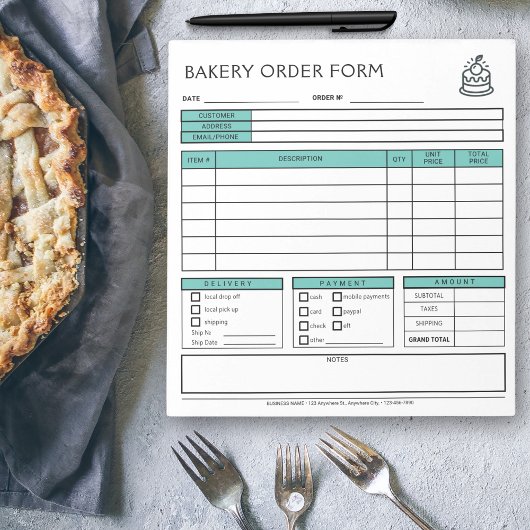 Logo-Bäckerei hinzufügen Formular für grüne Bestel Notizblock