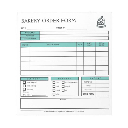 Logo-Bäckerei hinzufügen Formular für grüne Bestel Notizblock (Vorderseite)