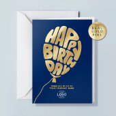Logo Balloon Blue Business Gold Foil Birthday Card