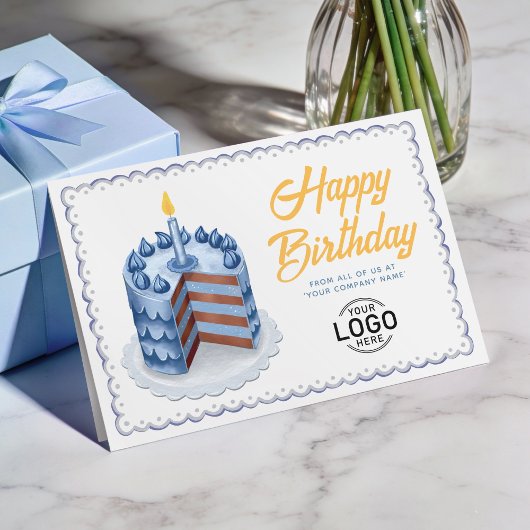 Logo Big Blue Vintage Cake Business Birthday Karte
