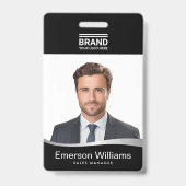 Logo black faux silver wave employee name id ausweis (Vorderseite)