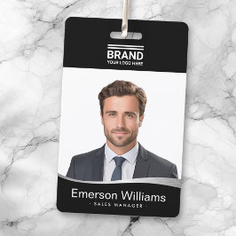 Logo black faux silver wave employee name id ausweis