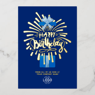 Logo Blau Geschenkbox Feuerwerk Geschäft Geburtsta Folieneinladung