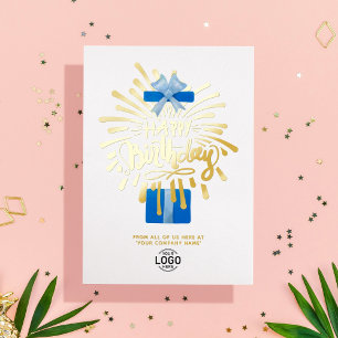 Logo Blau Geschenkbox Feuerwerk Geschäft Geburtsta Folieneinladung