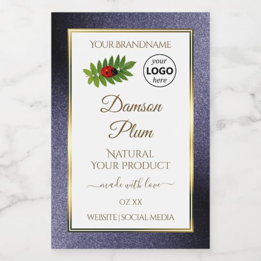 Logo "Blue Glitzer White Gold Product Label Ladybu Lebensmitteletikett (Einzelnes Label)