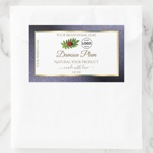 Logo "Blue Glitzer White Gold Product Label Ladybu Rechteckiger Aufkleber (Tasche)