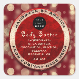 Logo Body Balm Butter Cosmetic Gold Ruby Confett Quadratischer Aufkleber