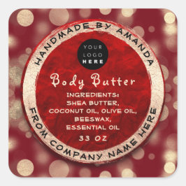 Logo Body Balm Butter Cosmetic Gold Ruby Confett Quadratischer Aufkleber