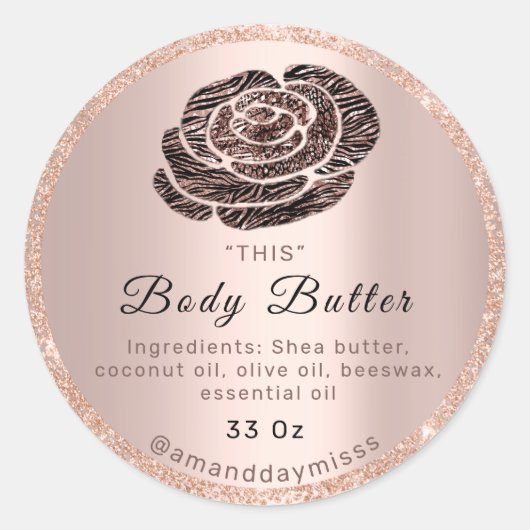 Logo Body Oil Balm Kosmetik Verpackung Rose Glam Runder Aufkleber (Vorderseite)