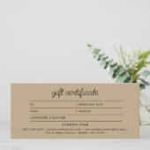 Logo Boho Beige Script Modern Gift Certificate (Stehend Vorderseite)