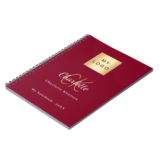 Logo-Bordeaux-Gold-Monogramm-Geschäft Notizblock (Linke Seite)