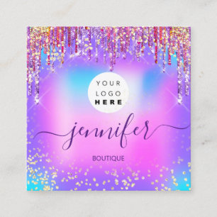 Logo Boutique Shop Glitzer Tropfen Holograph Rosa Quadratische Visitenkarte