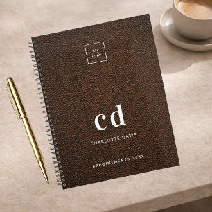 Logo-Braune Leder-Monogramm-Initialen Planer