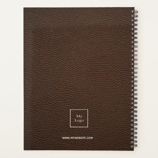 Logo-Braune Leder-Monogramm-Initialen Planer (Rückseite)