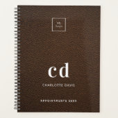Logo-Braune Leder-Monogramm-Initialen Planer (Vorderseite)