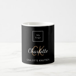 Logo-Business Black Gold Monogramm Initialen Skrip Kaffeetasse