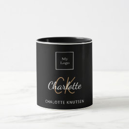 Logo-Business Black Gold Monogramm Initialen Skrip Tasse