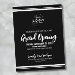 Logo Business Grand Opening Postkarte<br><div class="desc">Eine unterhaltsame, aber schlicht Schwarz-Weiß-Einladung für eine große Firmenöffnung oder ein Party- oder Produktstart. Fügen Sie Ihr eigenes Logo an die Spitze, um es Ihr Branding zu geben. Sie können alle Texte und Hintergründe in jede beliebige Farbe ändern und sogar auf andere Schriftart umschalten, die besser zu Ihrem Branding passen....</div>