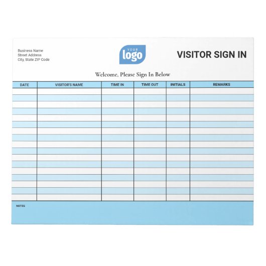 Logo Business Guest Visitor Sign In Sheet Notepad Notizblock (Vorderseite)