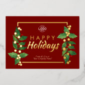 Logo Business Happy Holidays Burgundy Gold Card Folieneinladung (Vorderseite)