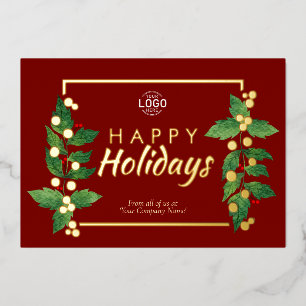 Logo Business Happy Holidays Burgundy Gold Card Folieneinladung