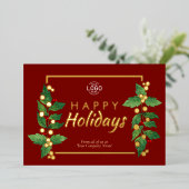 Logo Business Happy Holidays Burgundy Gold Card Folieneinladung (Stehend vorne)