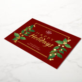 Logo Business Happy Holidays Burgundy Gold Card Folieneinladung (Gedreht)