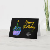 Logo-Business Lila Green Cupcake Black Birthday Karte (Vorderseite)