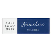 Logo Calligraphy Elegant Navy Blue Magnet Titel Namenschild (Vorderseite)