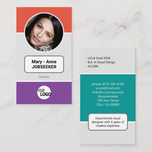 Logo Circle Frame Classic Job Seeker Creative Pink Visitenkarte (Vorne/Hinten)