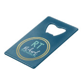 Logo Circle Monogram Blue Geldbeutel Flaschenöffner (Vorderseite Schrägansicht)