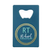 Logo Circle Monogram Blue Geldbeutel Flaschenöffner (Rückseite)