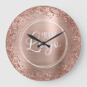 Logo "Circle Rose Gold Glitzer and Foil" Große Wanduhr (Vorderseite)