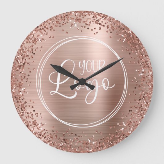 Logo "Circle Rose Gold Glitzer and Foil" Große Wanduhr (Vorderseite)