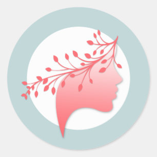 Logo-Coral für weibliche Silhouette und Blau Runder Aufkleber