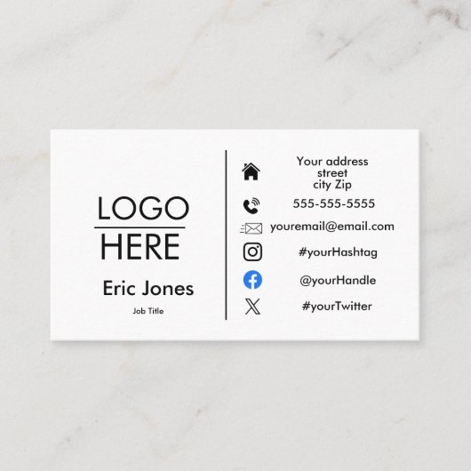 Logo Custom BUSINESS LOGO und Social Media Bus hin Visitenkarte (Vorderseite)