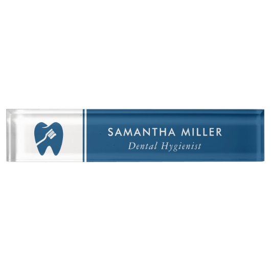 Logo "Custom Dentis" weiß und blau Namensplakette (Vorderseite)