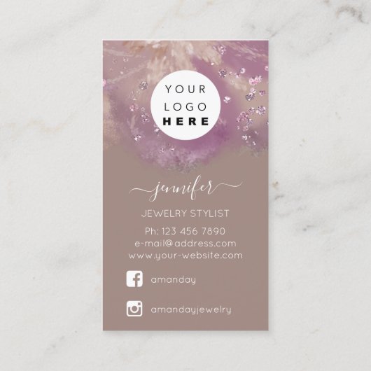 Logo Custom Jewelcard Social Crystals Bloral Visitenkarte (Rückseite)